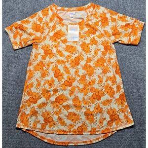 LuLaRoe Hailey Top Womens S Orange Floral Print Short Sleeve Stretch New